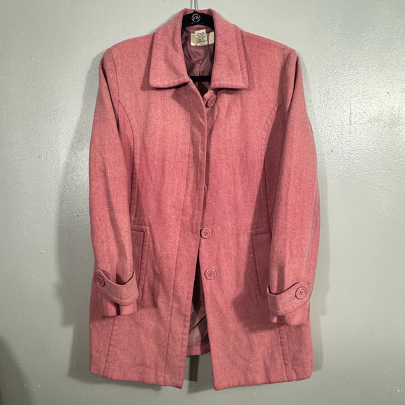Size L Wool Blend Pink 3/4 length Women’s Button Front Jacket Pockets Merona - Picture 2 of 7